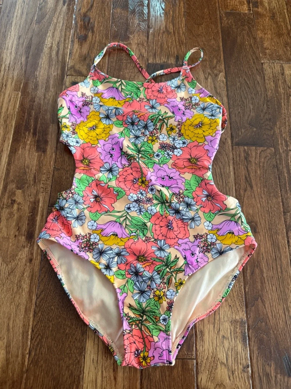 Cat and Jack Floral Cutout One-Piece Swimsuit in Pink & Yellow 14
